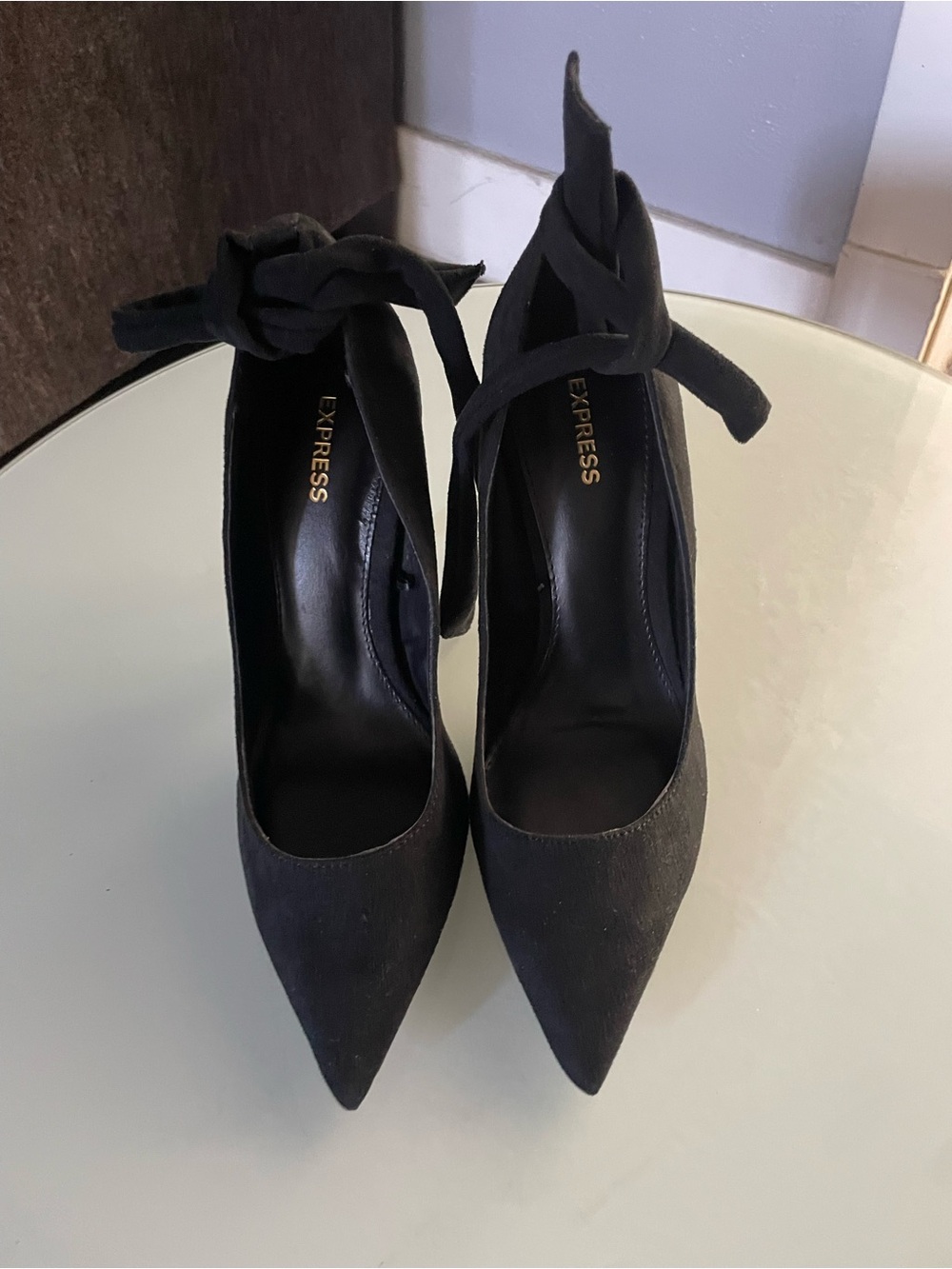 Suede 4.5 inch heels with ankle tie